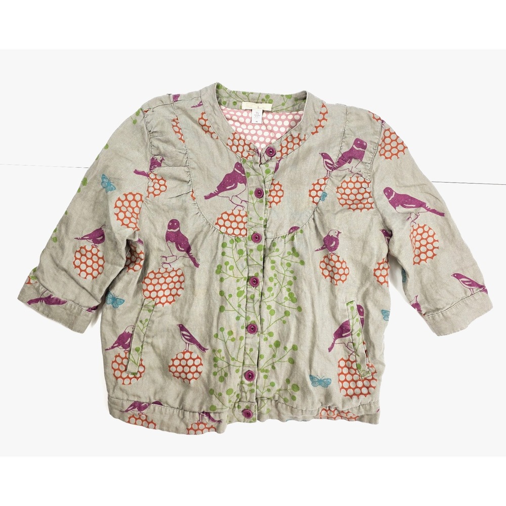 Trinity Olive Green Wilderness Art Print 3/4 Sleeve Linen Blouse Women's‎ Size M